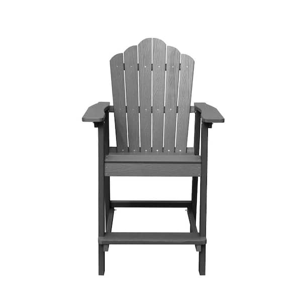 Clihome Gray Plastic Adirondack Armchair with Footrest and Wood Grain ...