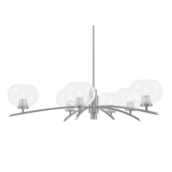 Unbranded Siena 32.5 in. 6-Light Graphite Chandelier with 7 in. Clear Bubble Glass Shades, no bulbs included