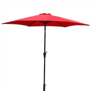 8.8 ft. Red Aluminum Outdoor Patio Umbrella with Round Resin Umbrella Base, Push Button Tilt and Crank lift