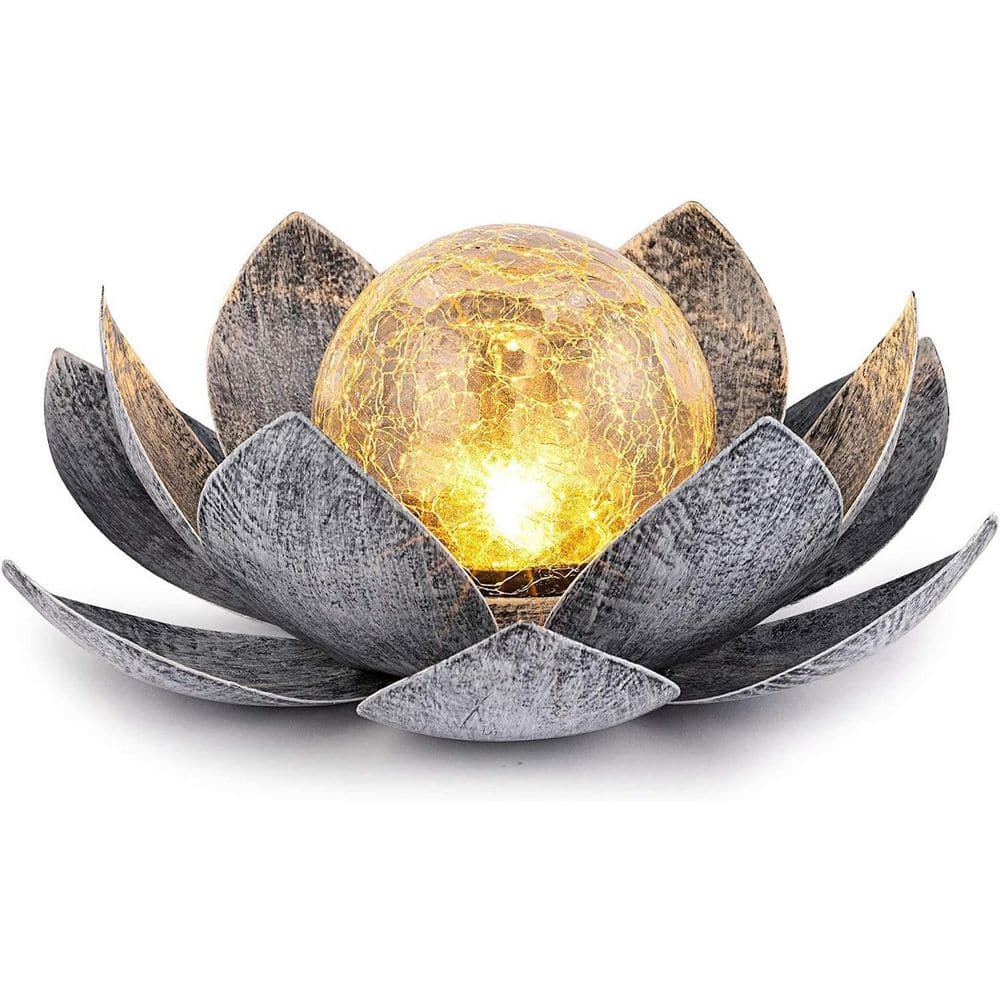 9.84 in. x 9.84 in. x 3.54 in. Lotus Shape Crackle Globe Glass Warm White Waterproof Metal Flower Decoration Garden price history on PriceWatchPro