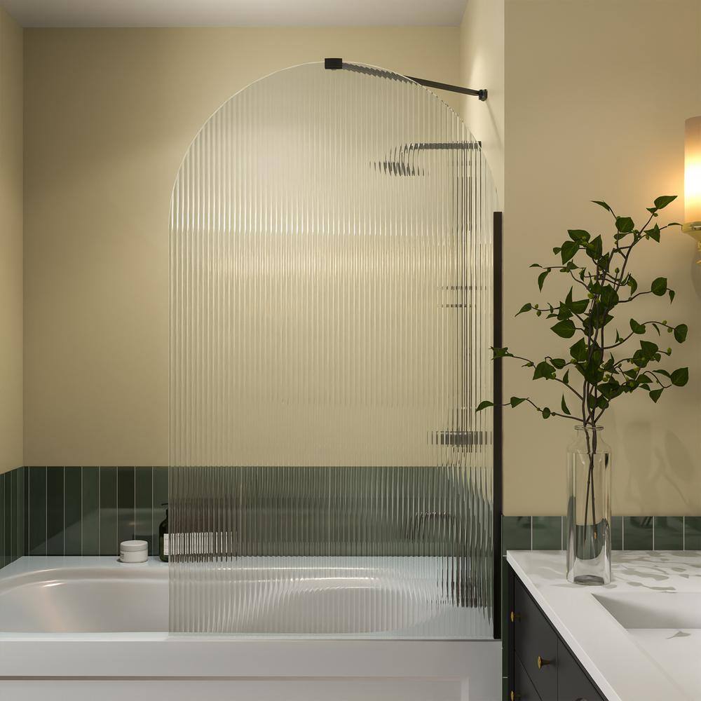 Victoria 33 in. W x 58 in. H Fixed Frameless Tub Door in Matte Black Finish with Fluted Glass price history on PriceWatchPro