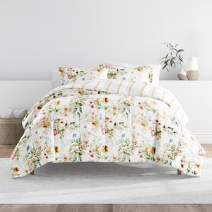 Patterned Reversible 3-Piece Microfiber Down-Alternative Ultra Soft Queen Comforter Set in Chintz Floral Stripe