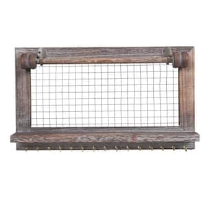 2.3 in. x 17.13 in. x 9.84 in. Rustic Brown Wood Decorative Wall Shelves with Brackets and Hooks