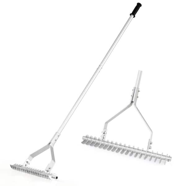 70 in. Aluminum Lawn Loosening Soil Rake with Long Handle and 19 Curved Tines