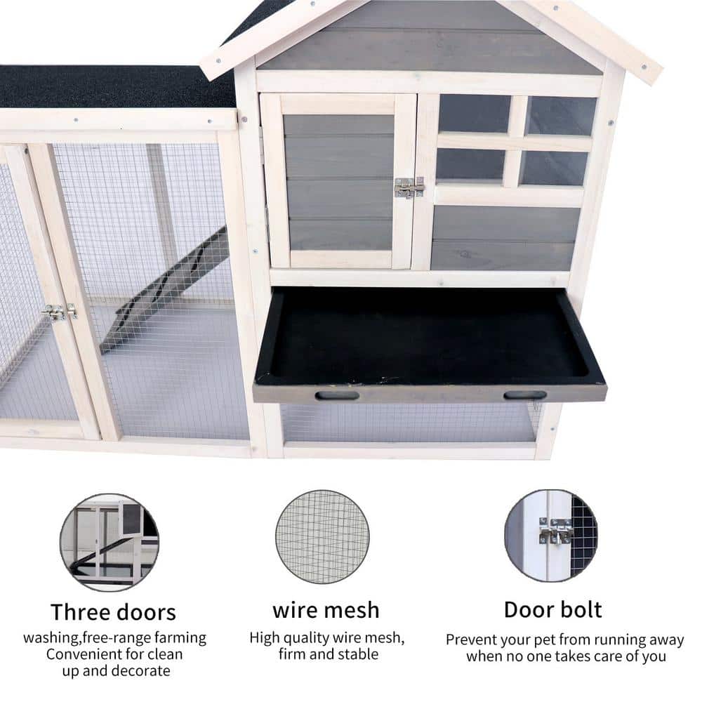 Gray and White 48'' Wooden Chicken Coop with Enclosure