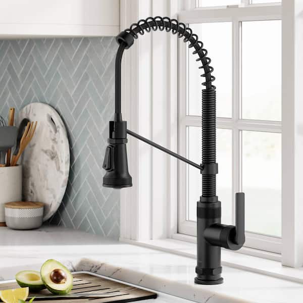 Allyn Commercial Style 2-Function Single Handle Pull Down Sprayer Kitchen Faucet in Matte Black