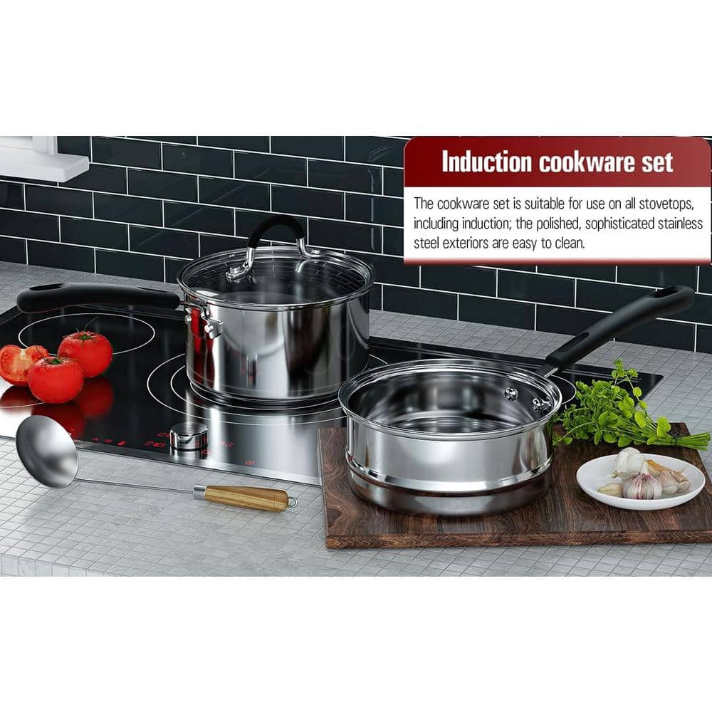 Stainless Steel Induction Safe Double Boiler with Glass Lid