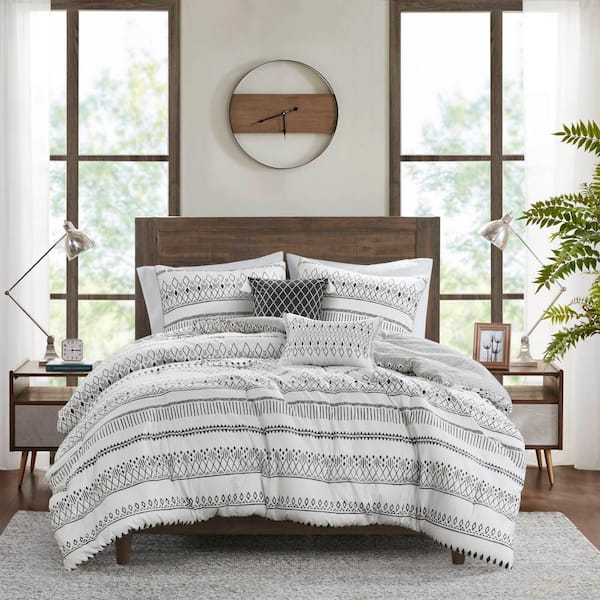 Madison Park Joshua 5-Piece Ivory/Black Microfiber Full/Queen Comforter Set