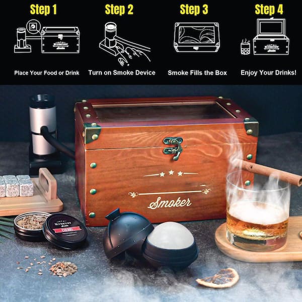 Lynzavix Black Wood Cocktail Smoker Kit with 12 Flavors Wood Chips