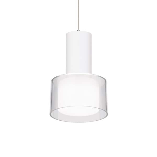 Twist-N-Lite 7.5 in. White Mini-Pendant Light with Clear and White Acrylic Shade Integrated LED