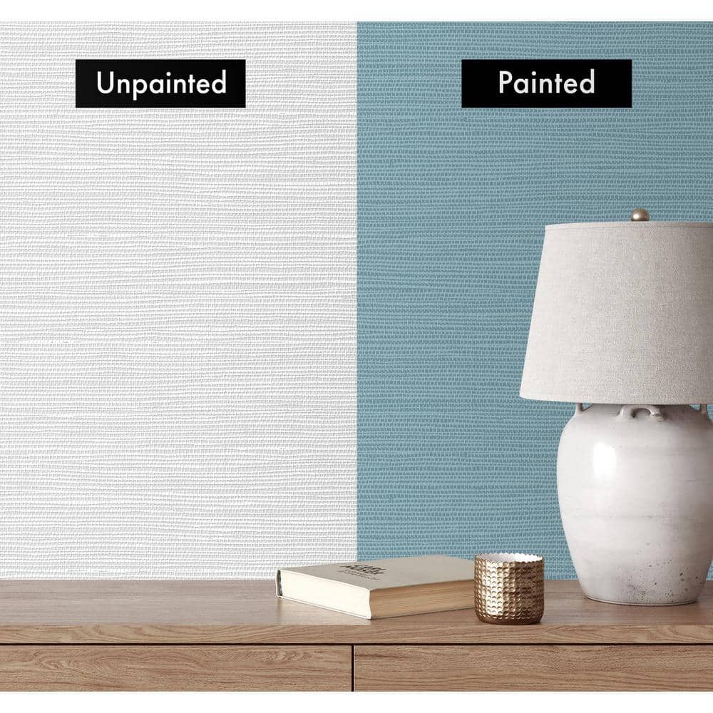 White Faux Grasscloth Paintable Peel and Stick Wallpaper