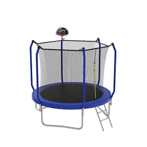 Basketball Hoop Equipped 8 ft. ASTM Approved Reinforced Type Safe Recreational Outdoor Trampoline Kit Enclosure Blue