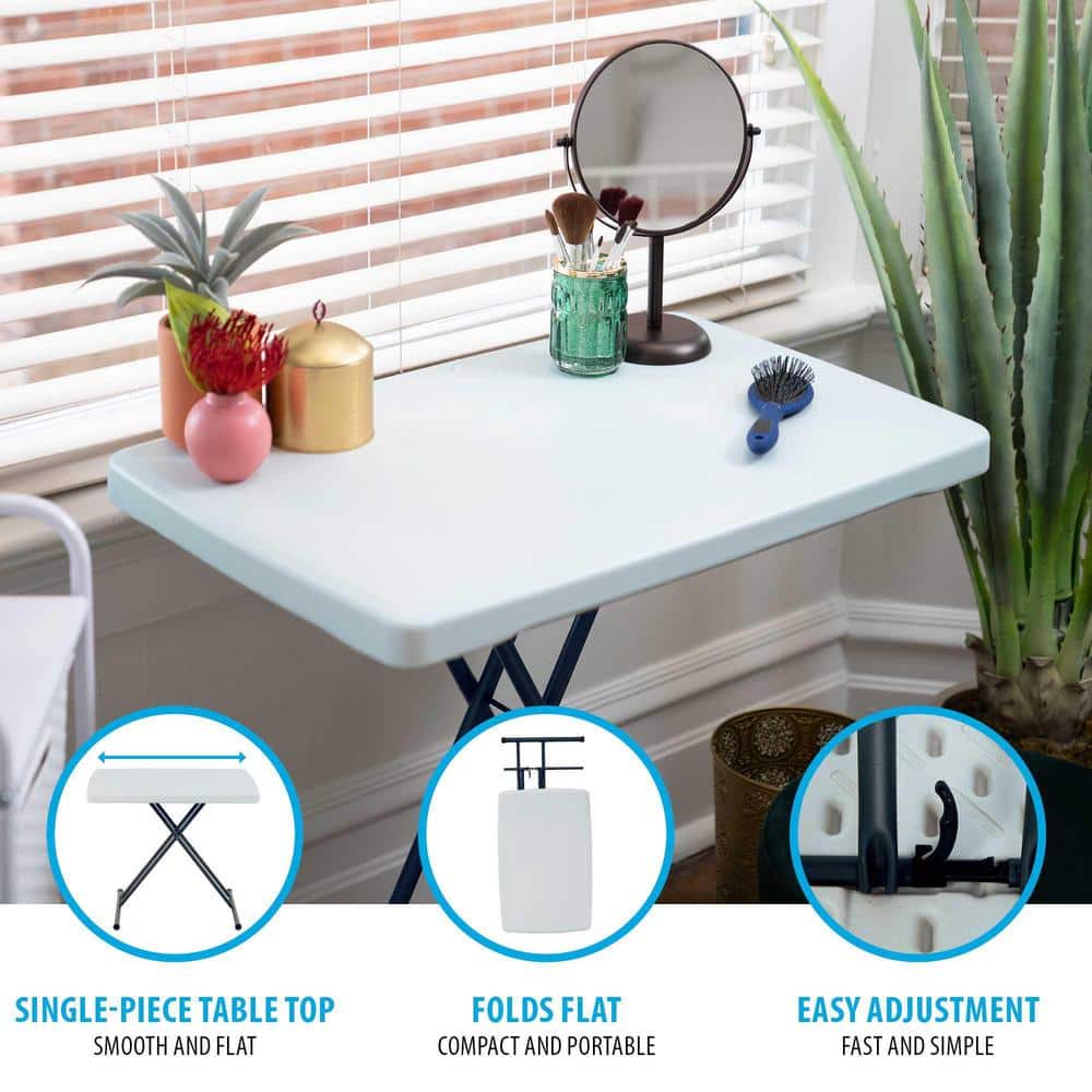Adjustable White Granite Plastic Folding Table with X-Shaped Base