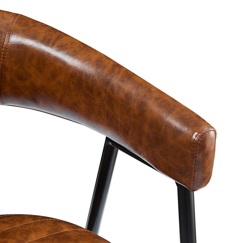 Brown Leather and Iron Frame Counter Stools, Set of 2