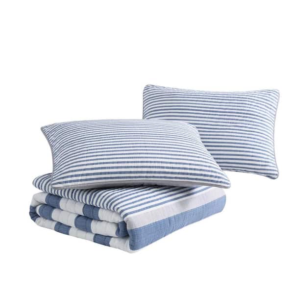 Nautica Fairwater Blue 3-Piece King Cotton Quilt-Sham Set