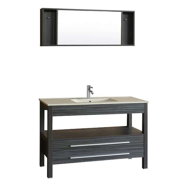 Unbranded Bosconi 48 in. W Single Bath Vanity in Charcoal Gray with Ceramic Vanity Top in White with White Basin and Mirror