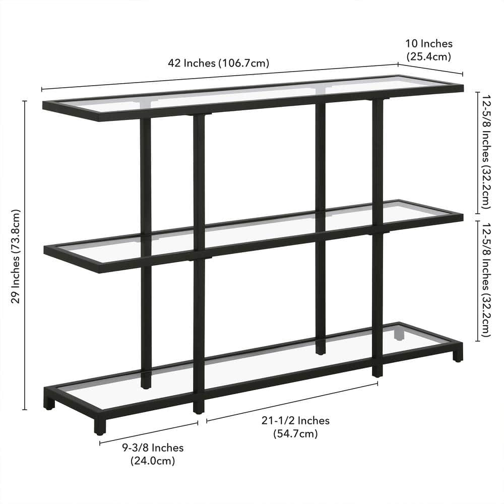 Greenwich 42'' Blackened Bronze Console Table with Tempered Glass Shelves