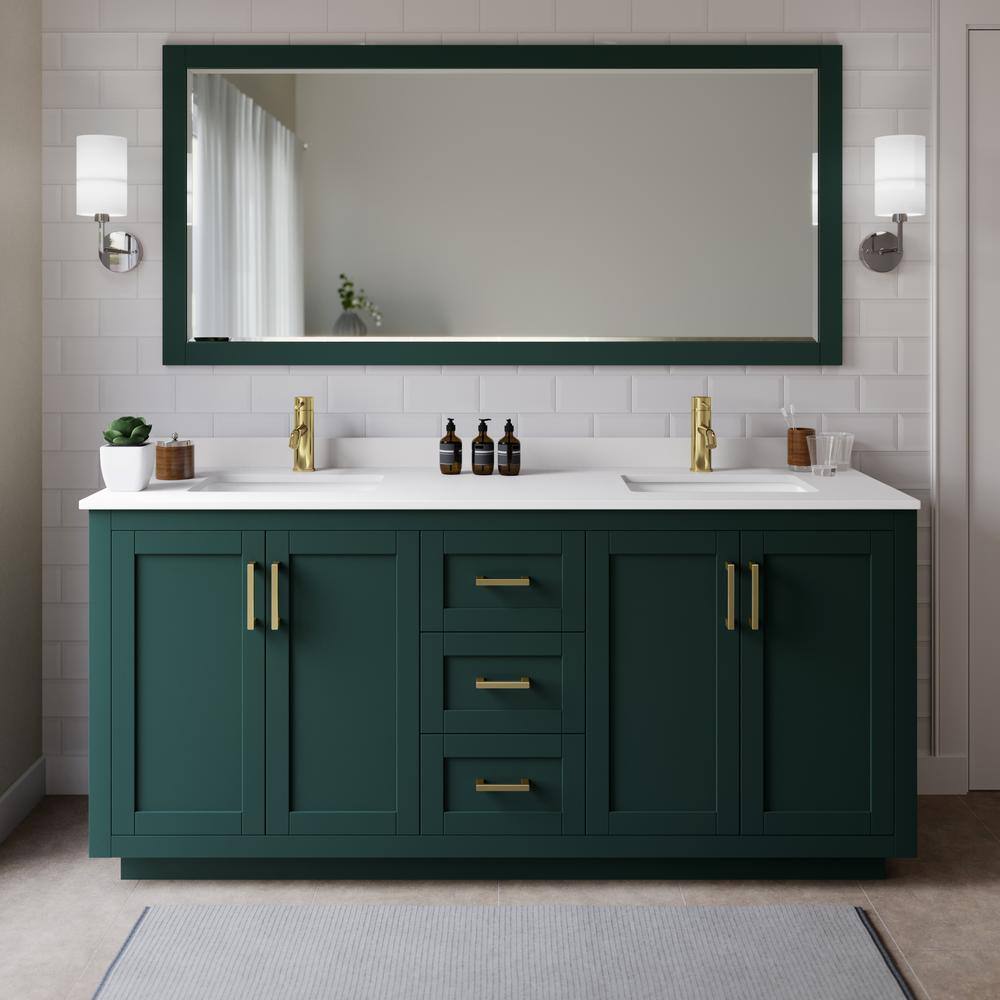 Miranda 72 in. W x 22 in. D x 33.75 in. H Double Sink Bath Vanity in Green with White Cultured Marble Top and Mirror price history on PriceWatchPro