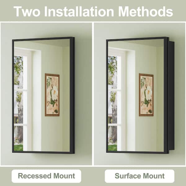 Vela 14 in. W x 24 in. H Rectangular Framed Medicine Cabinet with Mirror, Adjustable Shelves, Recessed or Surface Mount