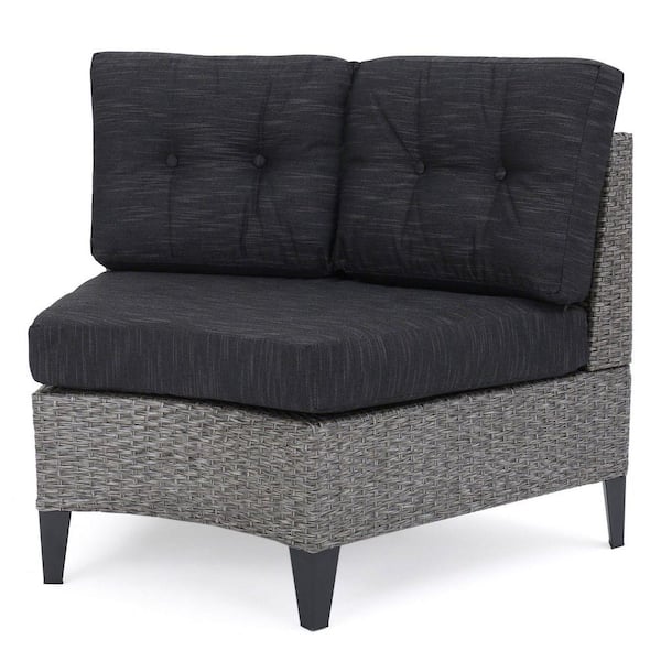 Miscool Anky Gray Wicker Outdoor Lounge Chair with Black Cushion (Set of 2)