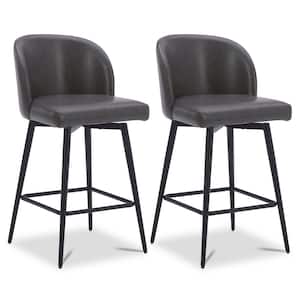 Cynthia 27 in. Gray High Back Metal Swivel Counter Stool with Faux Leather Seat (Set of 2)
