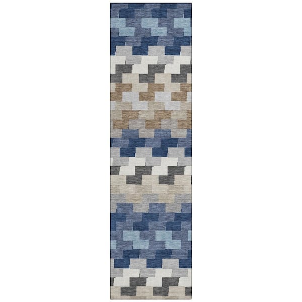 Chantille Machine Washable Indoor/Outdoor Abstract ACN3052 Navy 2 ft. x 7 ft. Runner Rug
