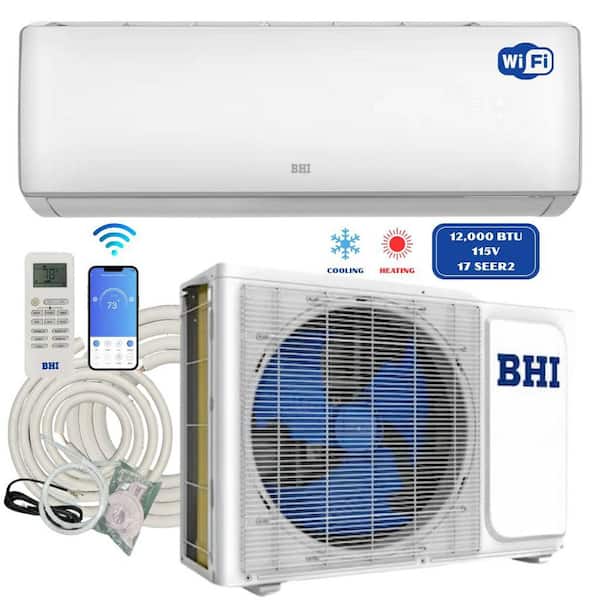 12,000 BTU 115-Volt, 17 SEER2, Wi-Fi, 600 sq. ft. Ductless Mini Split Air Conditioner with Heat Pump, 16.4 ft. Lineset
