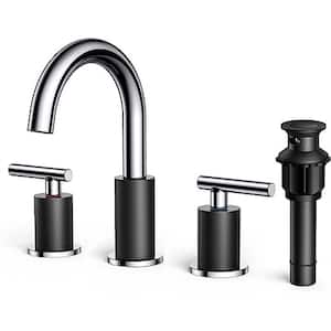 Chrome and Black Bathroom Sink Faucet, 3-Hole Bathroom Faucet 2-Handle with Fast Connection Supply Line