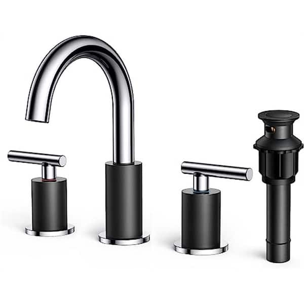 Dyiom Chrome and Black Bathroom Sink Faucet, 3-Hole Bathroom Faucet 2-Handle with Fast Connection Supply Line