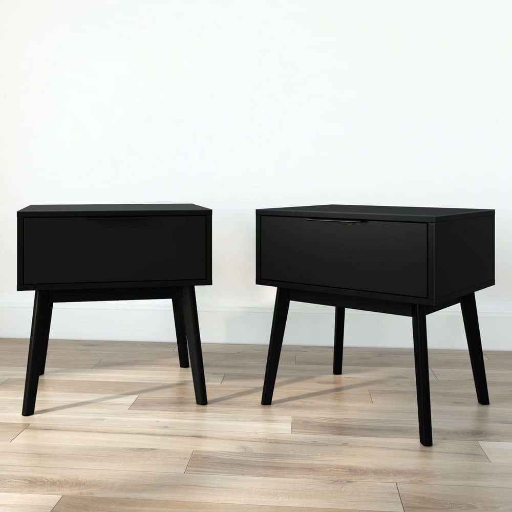 Haven Black 1 Drawer 24 in. W Nightstand, Set of 2