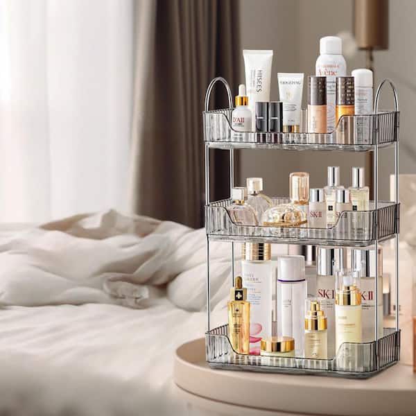 3-Tier Bathroom Organizer Countertop Makeup Perfume Tray Skincare Organizer for Bathroom Dresser Vanity, Grey