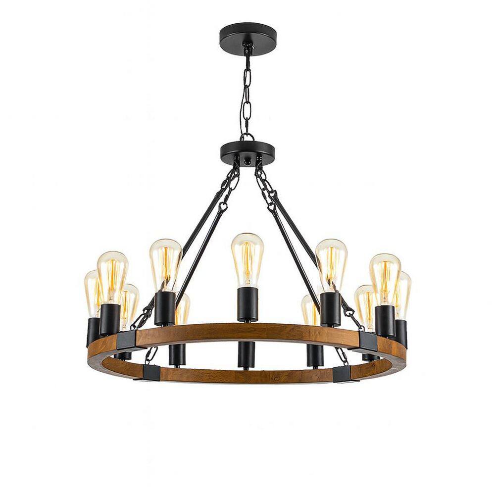 24 in. 12-Light Wood Wagon Wheel Chandelier, Brown Flush Mount Ceiling Fan, Downrod, Remote Control (Bulbs not Include） price history on PriceWatchPro