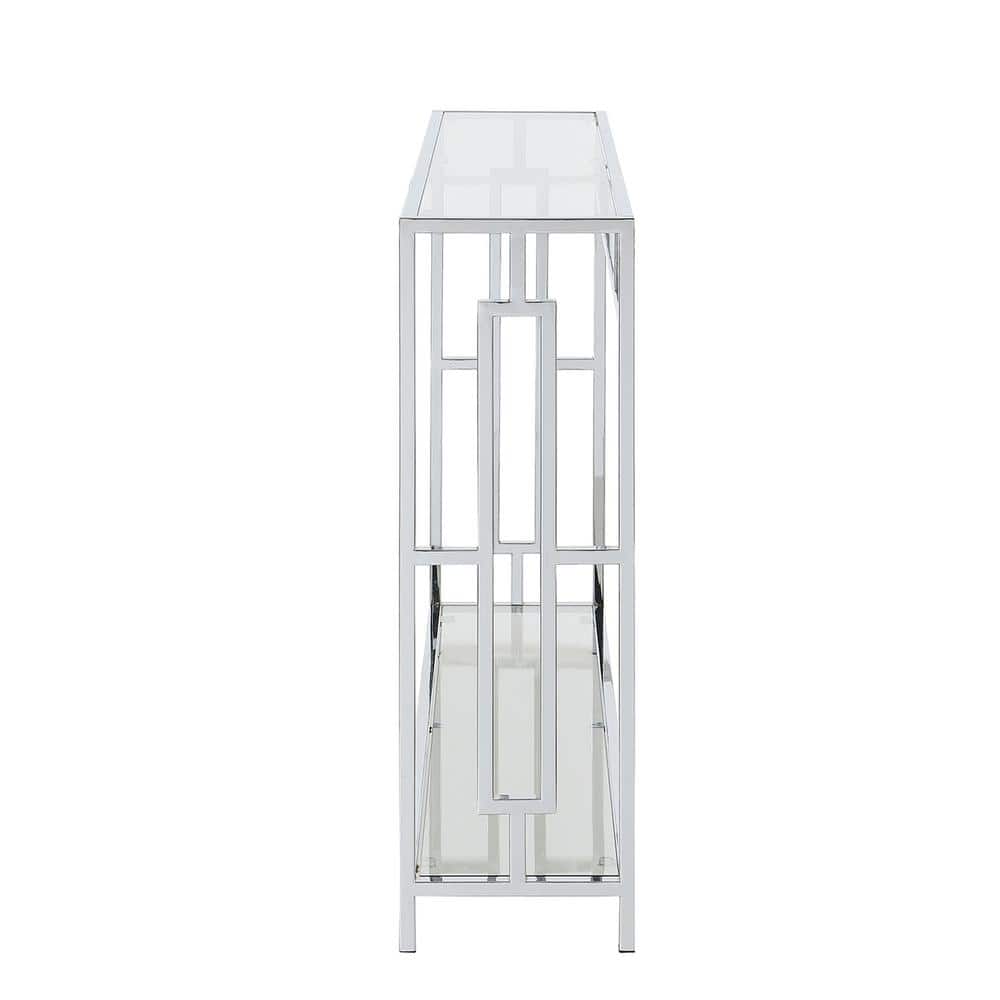 Town Square Chrome and Glass Console Table with Dual Open Shelving