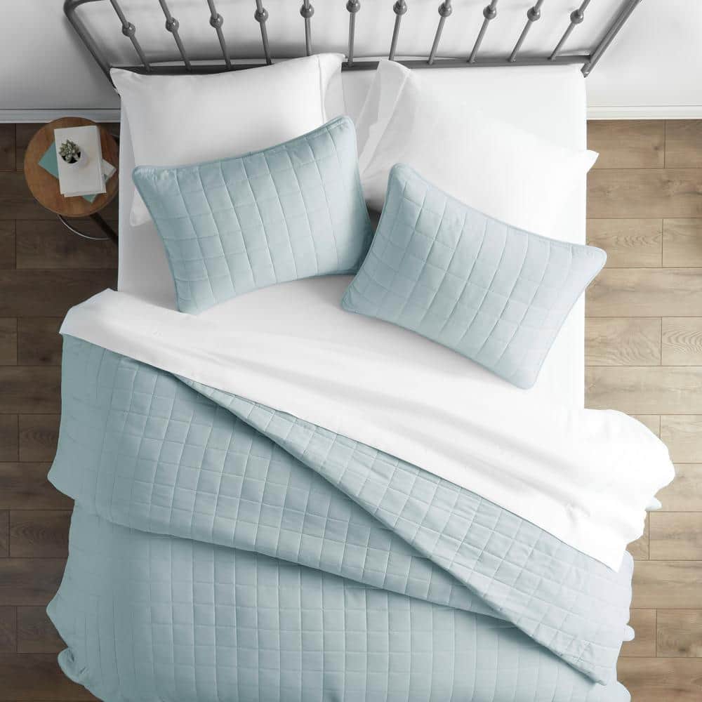 Pale Blue King Microfiber Quilted Coverlet Set