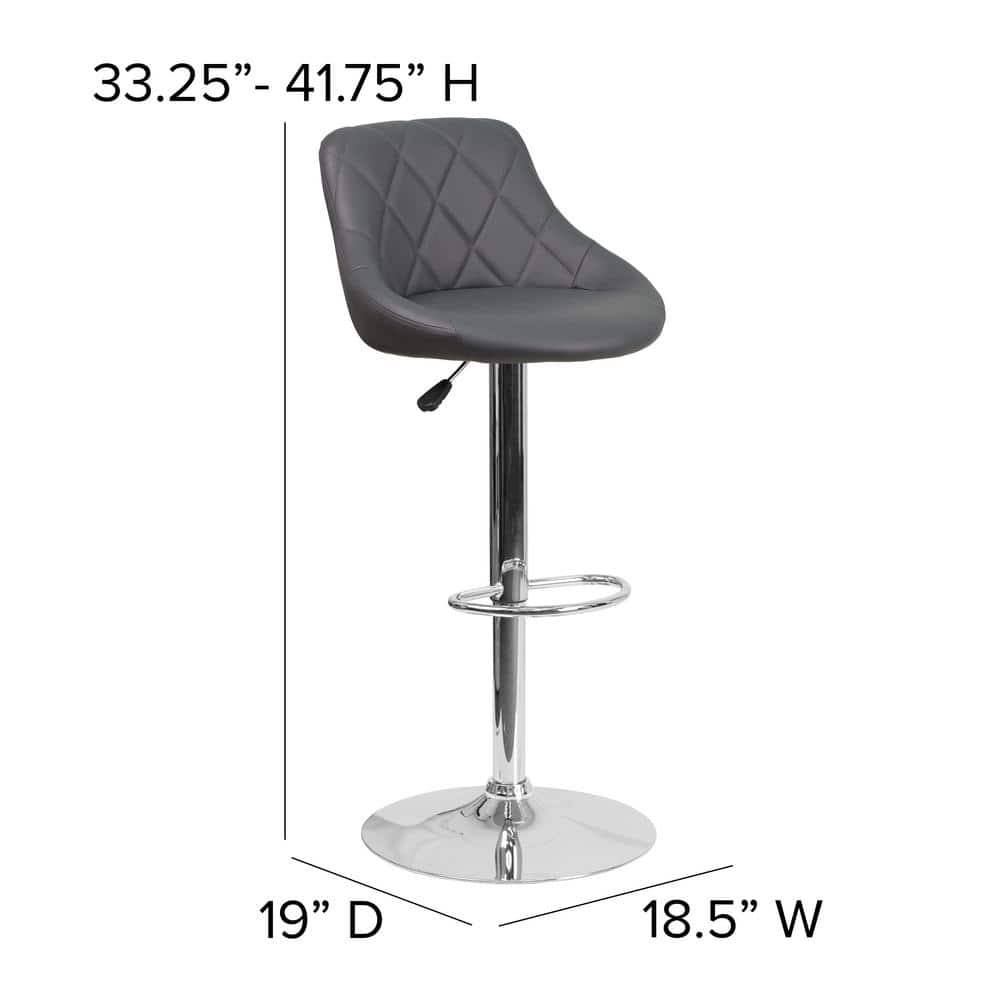 Contemporary Gray Vinyl Adjustable Swivel Barstool with Chrome Base