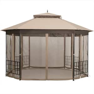 10 ft. x 12 ft. Brown Octagonal Patio Gazebo with Mosquito Net
