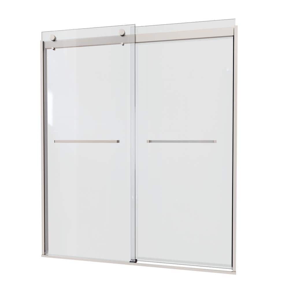 60 in. W x 74 in. H Semi Frameless Double Sliding Shower Door in Chrome wit