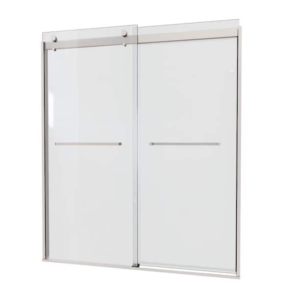 Unbranded 60 in. W x 74 in. H Semi Frameless Double Sliding Shower Door in Chrome with Clear Tempered Glass