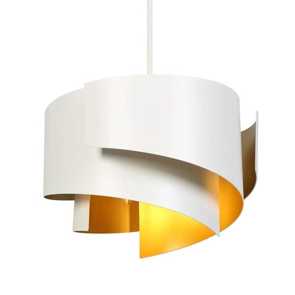 Modern Mid-century 3-Light White and Gold Pendant Light with Swirl Metal Shade, Island Lamp Dining Room, Kitchen Island