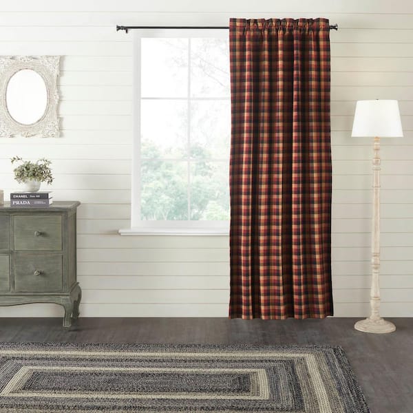 VHC BRANDS Heritage Farms Burgundy Mustard Black Primitive Check 40 in. W x 84 in. L Blackout Curtain