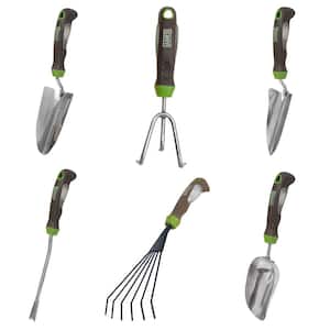 6-Piece Garden Tool Set - Hand Trowel, Hand Weeder, Hand Rake, Hand Transplanter, Hand Scoop and Hand Cultivator