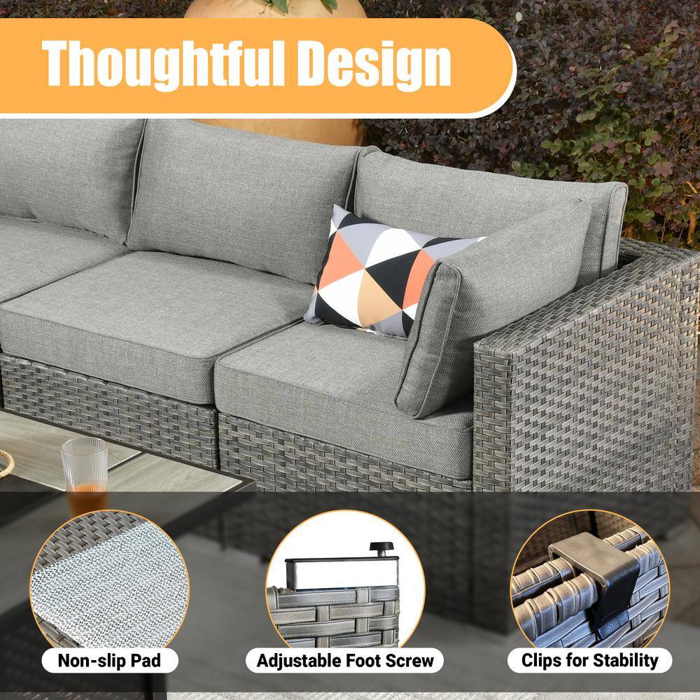 Gray Wicker 8-Piece Outdoor Sofa Set with Cushions