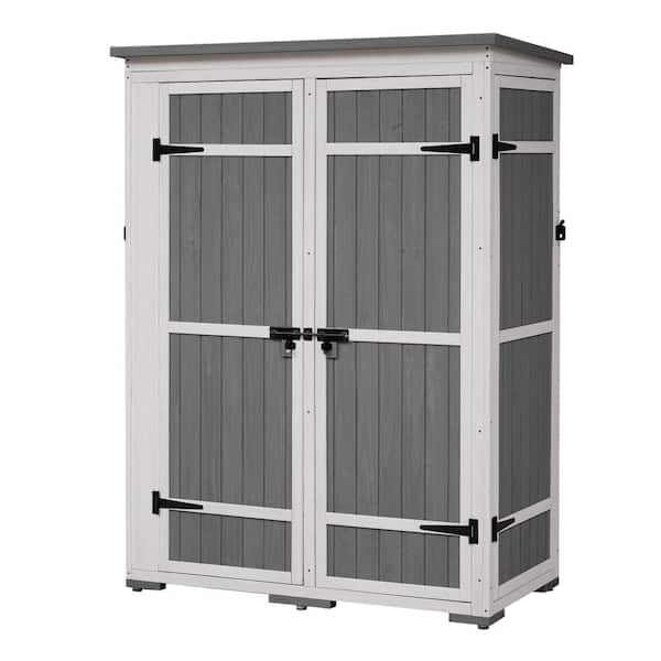 4.0ft. W x 2.1ft. D Wooden Storage Shed and Cabinet with Waterproof Asphalt Roof, Doors, Shelves,White+gray, 8.4 sq. ft.