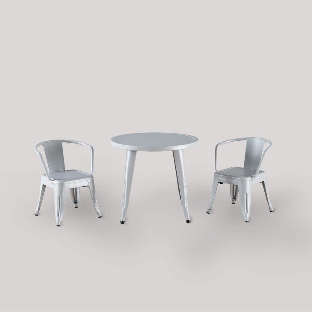 Coco 3 Piece Kids Silver Metal Activity Table Set