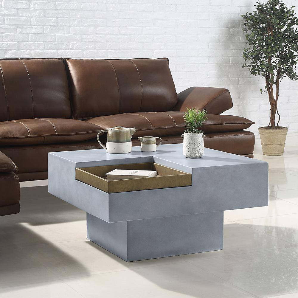 Kailano 32" Weathered Gray Fiber Cement Square Coffee Table
