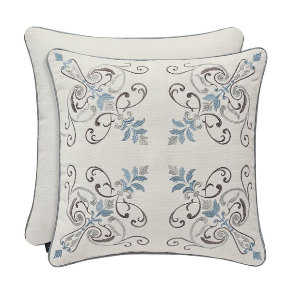 J QUEEN NEW YORK INC Garrison White Polyester 18 in. x 18 in. Square Embellished Decorative Throw Pillow