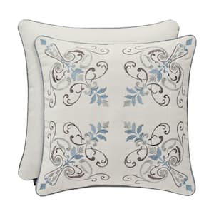 Garrison White Polyester 18 in. x 18 in. Square Embellished Decorative Throw Pillow