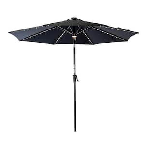 9 ft. Aluminum Market Solar Tilt Patio Umbrella with LED Lights in Black Solution Dyed Polyester
