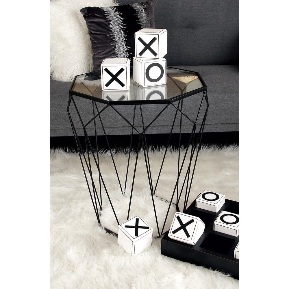 Elegant Geometric Round Metal & Glass Mirrored Accent Table
