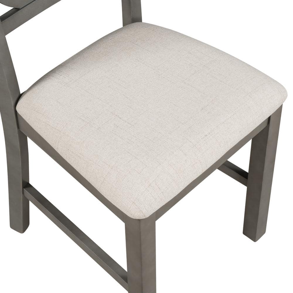 Gray Wood Round Bistro Dining Set with Beige Cushions
